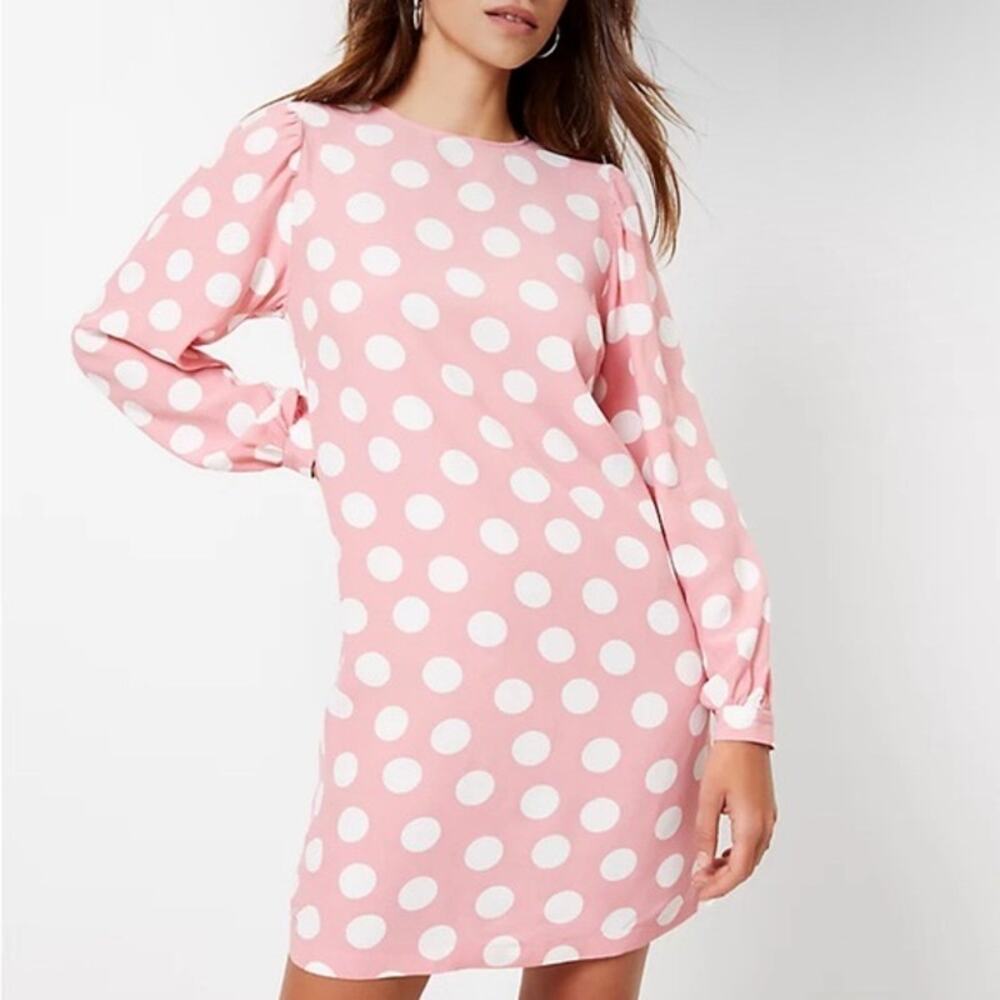 LOFT Ann Taylor Dress Womens Extra Large NWT Balloon Sleeve Swing Pink Dot